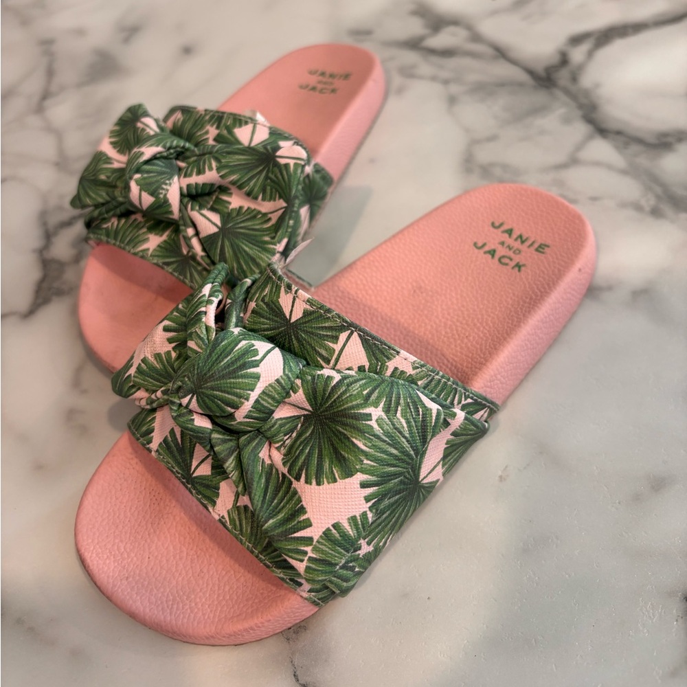 Janie and Jack kids sandals retro pink palm print